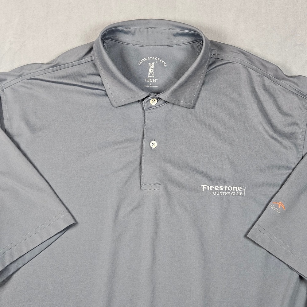 F&G Tech Firestone Country Club Golf Polo Shirt Mens Large Gray Embroidered Logo